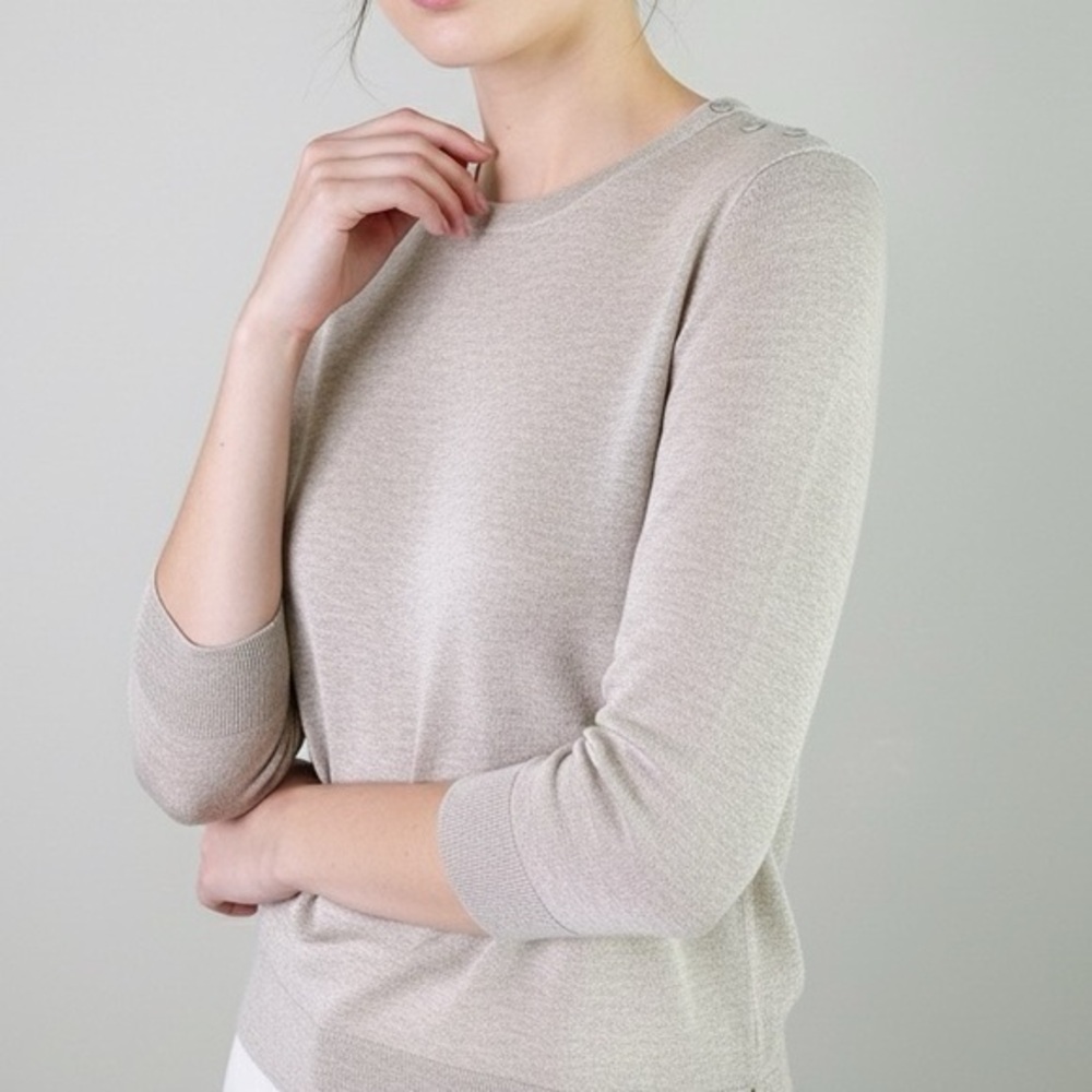 TORY BURCH Neutral Linen Knit Pullover Sweater w/ Shoulder‎ Buttons M